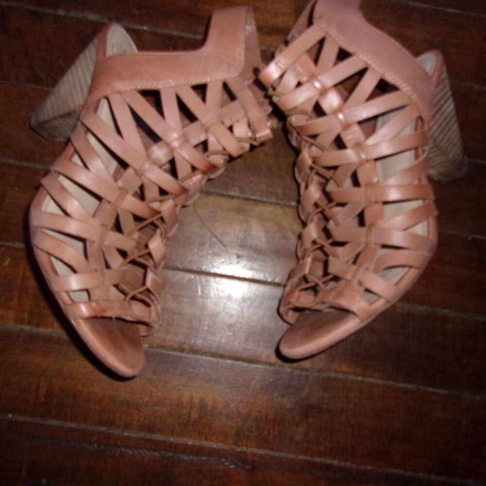 boho leather womens size 8 sandals shoes eight shoe brown tan heels